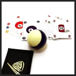 Michel Huot performing 'Dirty Pool' magic trick, showing billiard ball playing cards and the final reveal of a full-size billiard ball.