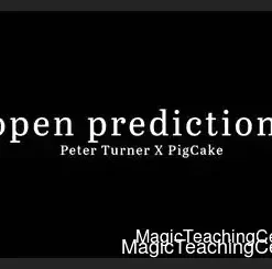 Peter Turner and Pigcake teaching card magic for Open Predictions, with playing cards and a download icon representing the instant digital product.