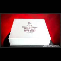 Diagrams and instructions for Jon Allen's Universal Display System, demonstrating various modular prop stand configurations for magic performances.