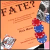 A visual representation of Rick Maue's Fate mentalism trick, possibly showing poker chips (red and blue), aluminum foil packets, and cardboard signs, symbolizing predetermined choices and the exploration of destiny on a stage.