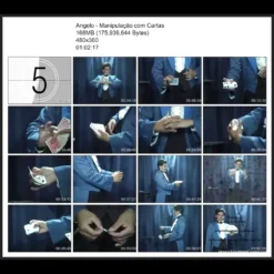 Angelo's Card Manipulation Masterclass digital course cover, featuring a magician's hands expertly performing card magic tricks.