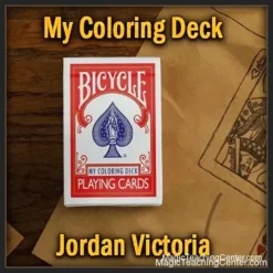 Jordan Victoria My Coloring Deck digital download for close-up card magic, showing a blank playing card, an outlined card, and a fully colored card.