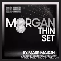 Mark Mason performing coin magic with the Morgan Thin Set gimmick, showcasing real silver Morgan Dollars, part of the Blackpool 2025 instant download tutorial.