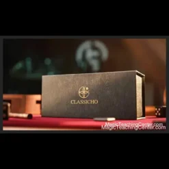 Classicho's Magic Dice Tunnel prop, crafted from black walnut wood with classic ebony dice and boxwood inlays, showcasing its elegant design and the innovative, undetectable secret mechanism for an instant download magic routine.