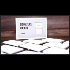 A close-up image showcasing the impossible fusion of two signatures on a playing card, central to the Jun Q & JT Magic Signature Fusion trick.