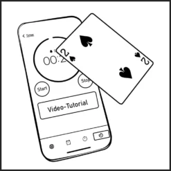 Axel Hecklau demonstrating the Perfecter Moment close-up card prediction and mentalism trick with a deck of cards and a spectator's cell phone.