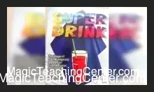 Juan Pablo demonstrating the Super Drink magic trick, showing a handkerchief transforming into two real beverages.