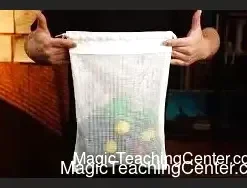 Promotional image for the Conan Liu & Royce Luo 3-Way Ultimate Force Bag, showcasing its realistic semi-transparent laundry bag design against a dark background, available as an instant magic video download.