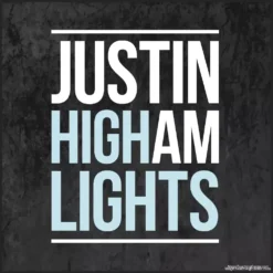 Ebook cover for Highlights by Justin Higham, featuring an abstract design with playing card elements, representing advanced magic tricks and mentalism techniques available for instant download.