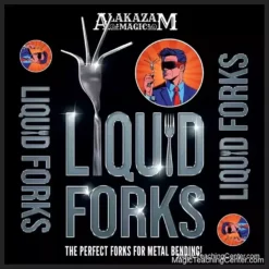 Product image for David Penn's Liquid Fork magic video, displaying a magically bent metal fork and text indicating 'New Version, 2 Bonus Videos, Instant Download'.