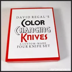 David Regal performing the Color Changing Knives magic trick, featuring custom-designed props and an instant download video tutorial.