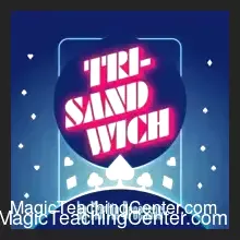 Cover image for 'Tri-Sandwich by Martin Braessas' instant download magic video tutorial, featuring two jokers trapping a selected playing card.