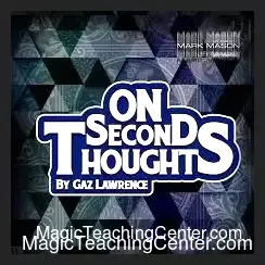 Gaz Lawrence demonstrating 'On Second Thoughts,' a mind-blowing mentalism card trick where a freely named card is impossibly printed on a chosen card. Instant download magic video tutorial.