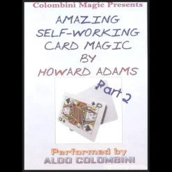 Digital download cover for Aldo Colombini's 'The Amazing Self Working Card Magic of Howard Adams Vol 2,' featuring card magic instruction and a deck of cards.