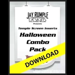 Barry Mitchell's Super Screen Halloween Pack, a three-panel customizable magic production prop, shown with vibrant Halloween-themed insert artwork.