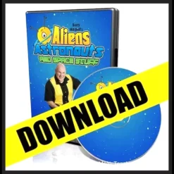Barry Mitchell presenting space-themed magic, featuring aliens, astronauts, rockets, and celestial elements from his "Aliens, Astronauts & Space Stuff" video.