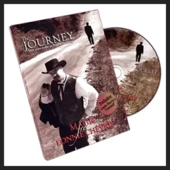 Lonnie Chevrie performing 'The Journey' coin magic, featuring a coin disappearing from fingertips, with his magic video title.