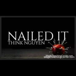 Think Nguyen demonstrating the 'Nailed It' magic card trick, showing a spectator's chosen card being revealed after shuffling.