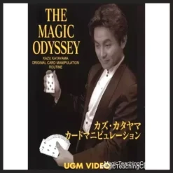 Kazu Katayama The Magic Odyssey I video tutorial cover showing a close-up of a magician's hands manipulating a deck of playing cards, creating an illusion.