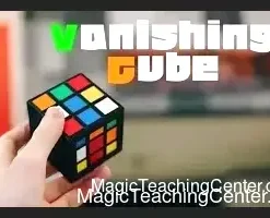 Myung Joon performing the Vanishing Cube magic trick, showcasing a mixed cube before its magical transformation or disappearance.