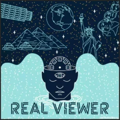 Close-up of a vintage-style Real Viewer toy, held in hand, with a film reel inserted, illustrating the mind-reading magic trick by Mandy Roth.