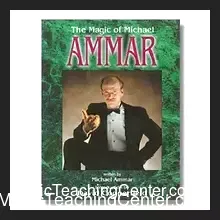 Ebook cover for 'The Magic of Michael Ammar' digital download, featuring a classic illustration of Michael Ammar performing magic with cards, coins, and cups against a red background.