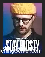 Andrew Frost teaching card magic techniques from his 'Stay Frosty' video tutorial, demonstrating a card sleight with a deck of cards.