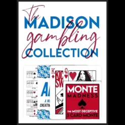 Daniel Madison The Madison Gambling Collection instant download cover art, featuring a stack of playing cards, a hand manipulating cards, and imagery representing advanced video tutorials on poker strategies, card cheating, and expert card manipulation techniques.