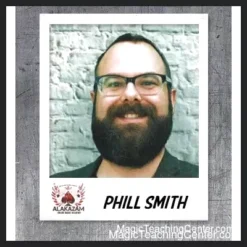 Phill Smith teaching Organic Mentalism techniques on a video screen, demonstrating mind-reading illusions and psychological forces for an instant digital download course.