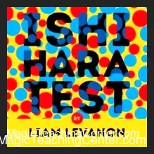 Liam Levanon's Ishihara Test magic trick, displaying the dramatic color change effect from grey to rainbow on custom-printed cards, available as an instant digital download.