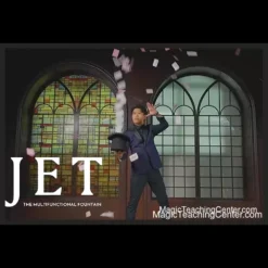 JET multi-functional magic device by Bond Lee & ZF Magic, demonstrating capabilities for card fountains, pyrotechnics, and confetti effects.