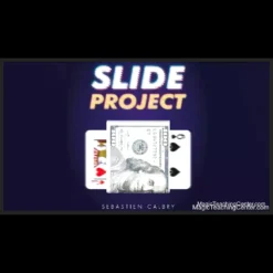 Sebastien Calbry performing the 'Slide Project' ultra-visual card transformation trick, demonstrating an instant, untouched card change with a playing card and a banknote.