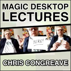 Chris Congreve presenting a magic lecture on a desktop screen, demonstrating a card trick or mentalism effect with focused intensity.