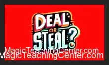 Carl Crichton-Prince demonstrating the 'Deal or Steal' magic trick, holding a lemon and a stack of envelopes, as featured in the instructional video thumbnail.