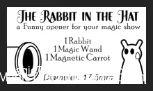 Close-up of a magician's hand holding a small, white bunny-shaped thimble and a miniature orange carrot, representing the 'Rabbit In The Hat' disappearing magic trick. The background is softly blurred, hinting at a digital learning environment.