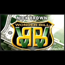 Nick Brown's Wonder Bill product image, showing the instructional DVD, metal cutting template, and a transformed dollar bill.