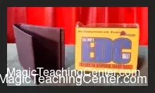 The EDC Magic and Mentalism Wallet by Patrick Redford and Tony Miller, showcasing its premium cork leather, multiple card slots, ID window, and bill compartment, highlighting its versatility as a peek wallet and card-to-wallet device for professional magicians and mentalists.