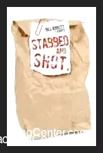 Main image illustrating Bill Abbott's 'Stabbed and Shot' magic trick, depicting a knife dramatically impaling a selected playing card, alongside a shot glass filled with liquid, appearing magically from an empty paper bag.