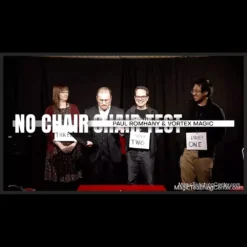 Paul Romhany demonstrating "THE NO CHAIR CHAIR TEST," a stand-up mentalism routine with multiple envelopes, a custom book, and a thought-of-word prediction for spectators.