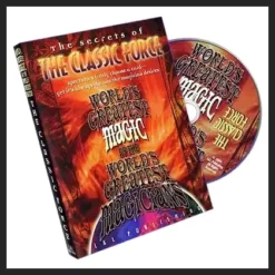 DVD cover for World's Greatest Magic: The Classic Force, featuring a magician's hand subtly guiding a spectator to choose a playing card, illustrating an expert card magic tutorial.