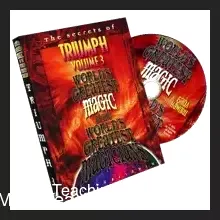 Video cover for World's Greatest Magic Vol 3, featuring instructions for Dai Vernon's Triumph card trick with performances by Daryl, Gary Ouellet, Henry Evans, Martin Nash, and Bill Malone, showcasing a deck of cards magically restoring itself and revealing a chosen card.