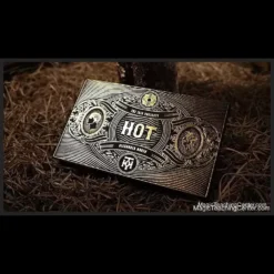 A close-up image of a hand holding the custom 'Head/Heart' decision-making coin, demonstrating the 'Hot' coin mind-reading magic trick by The 1914 and Alexander Marsh for mentalism performances.