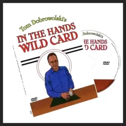 Tom Dobrowolski performing 'In The Hands Wild Card,' a close-up magic trick where a playing card visually changes in a spectator's hand, demonstrating a portable card routine.