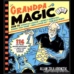 Ebook cover for Grandpa Magic by Allan Zola Kronzek, depicting a grandfather performing a disappearing coin trick for two laughing grandchildren, with magic wand and playing cards.