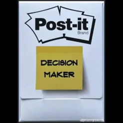 Ebook cover for Post-it Decision Maker by Michael Weber and Tim Trono, featuring a grid of yellow and orange Post-it notes, a flow chart for decision making, and the authors' names. Ideal for mentalism and magic enthusiasts.