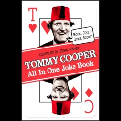 Cover of Tommy Cooper's All-In-One Joke Book Ebook, featuring a classic, joyful photo of the British comedian wearing his signature red fez and a wide, mischievous smile.