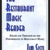 Cover of 'The Restaurant Magic Reader' ebook by Jim Sisti, featuring a stylized magician performing at a restaurant table, providing expert tips for professional magicians.