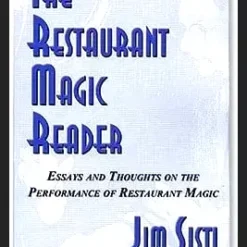 Cover of 'The Restaurant Magic Reader' ebook by Jim Sisti, featuring a stylized magician performing at a restaurant table, providing expert tips for professional magicians.