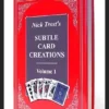 Cover of Nick Trost's Subtle Card Creations Volume 1 PDF, featuring an illustration of cards and text highlighting over 100 easy-to-learn card magic tricks and subtle principles.