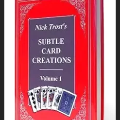 Cover of Nick Trost's Subtle Card Creations Volume 1 PDF, featuring an illustration of cards and text highlighting over 100 easy-to-learn card magic tricks and subtle principles.